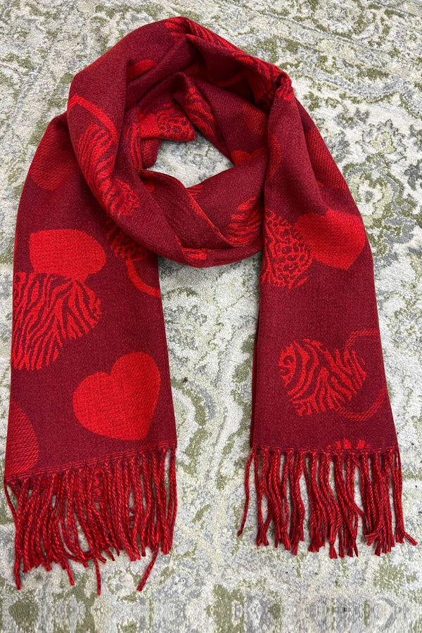 Animal Heart Print Tassel Scarves