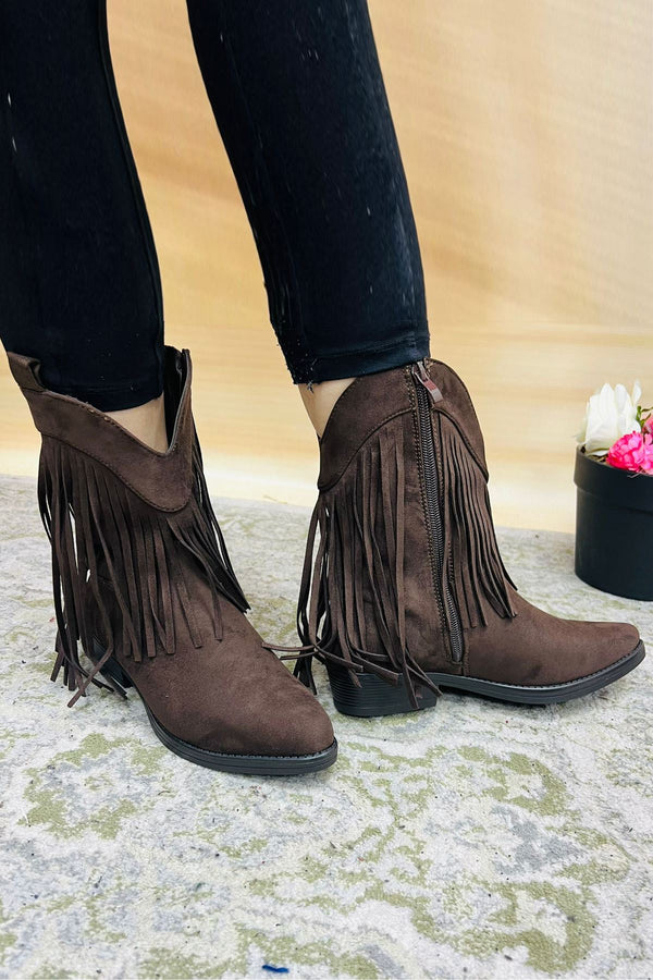 Fringe Side Zip Ankle Shoes