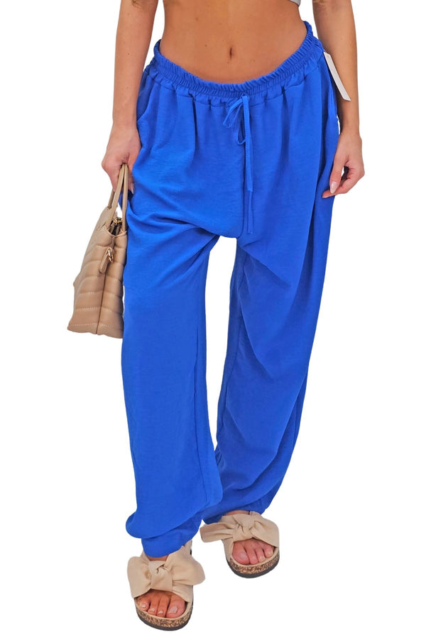 Plain Drawstring Waistband Pockets Trousers