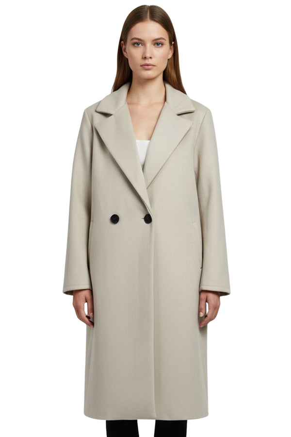 Plain Two Front Buttons Side Pockets Longline Coat