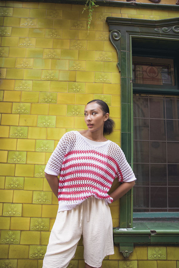 Horizontal Stripe Pattern Tunic Cotton Top