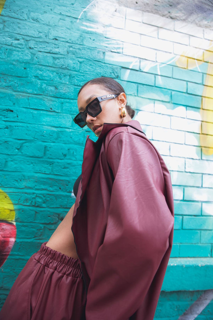 plain open front faux leather jacket
