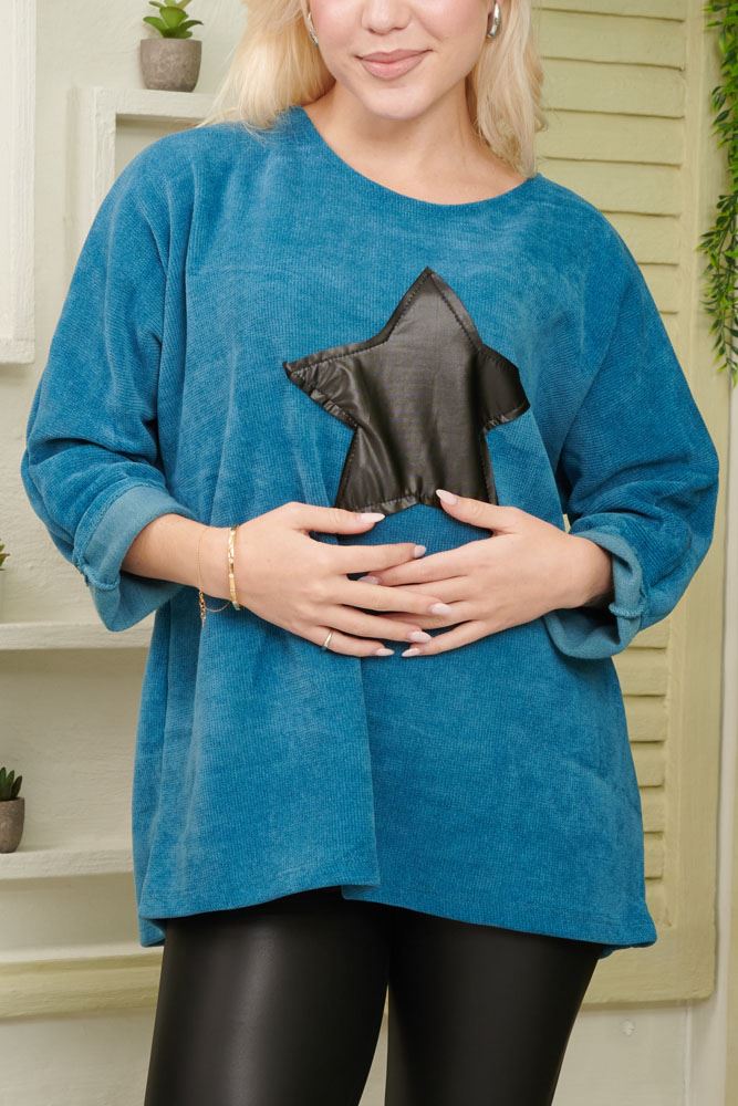 Star Motif Fluffy Tunic Viscose Top