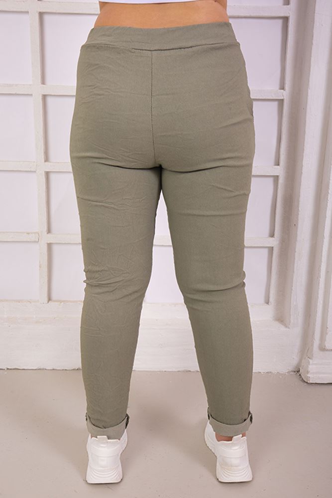 Italian Plus Size Plain Glitter Magic Pants