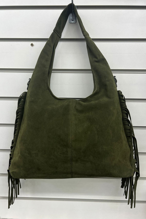 Suede Fringe Detailing Shoulder Bag
