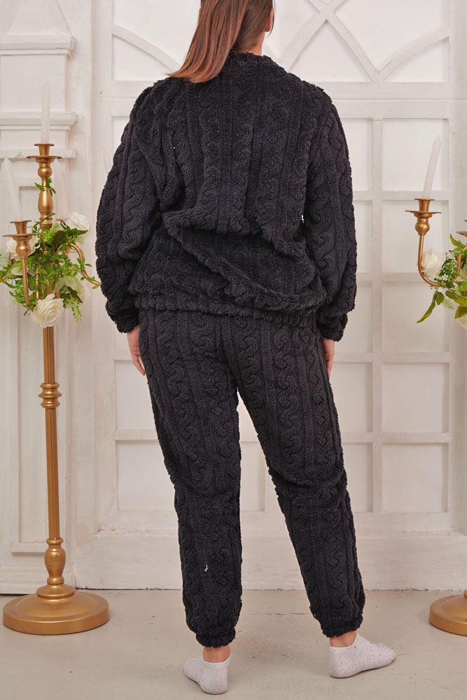 Cable Knit Pattern Faux Fur Co-Ord Loungewear
