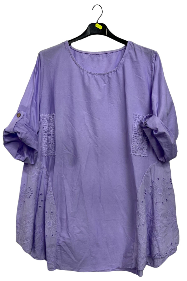 Plain Crochet Patch Pockets Cotton Top