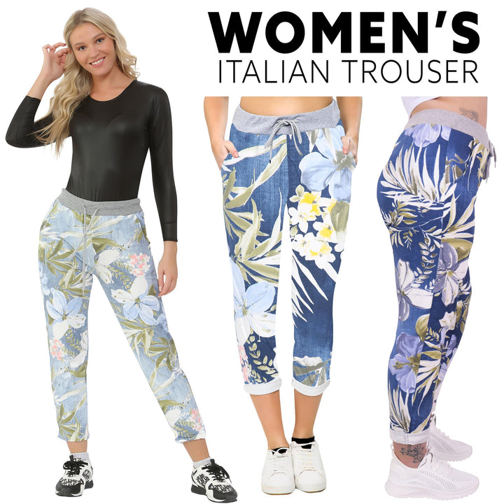 Cotton Tropical Floral Print Drawstring Trousers