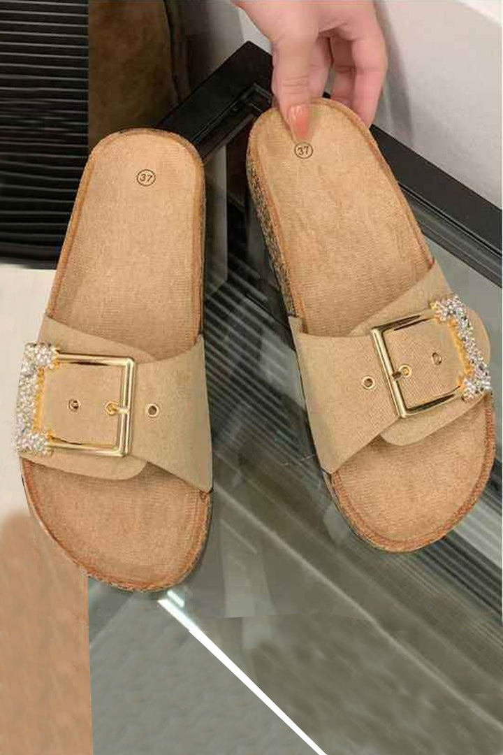 Crystal Buckle Slip On Slider