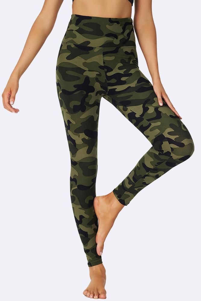 Womens Green Camo Pocket Leggings, Yoga Pants