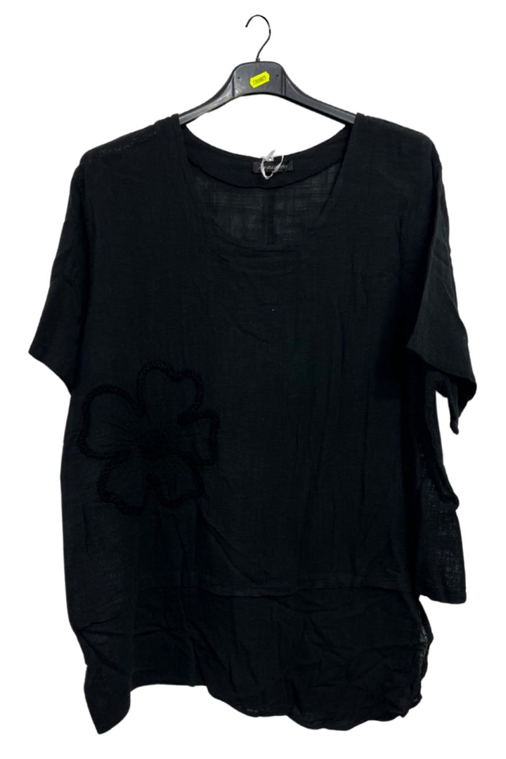 Plain Embroidered Floral Applique Cotton Top