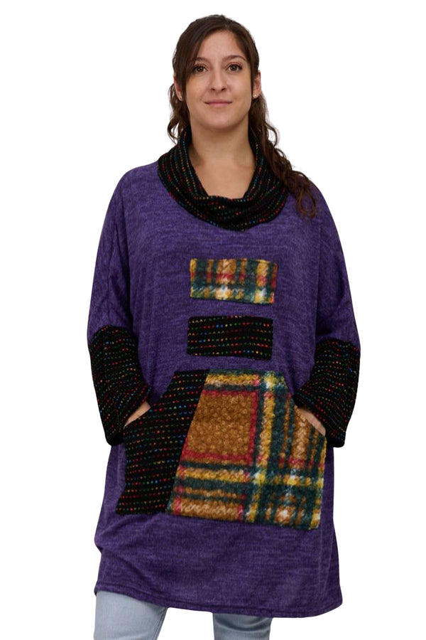 Tartan Patchwork Marl Tunic Top