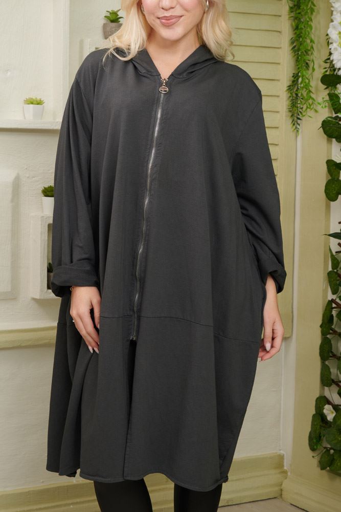 Plain Zip Up Long Knit Cotton Hoody