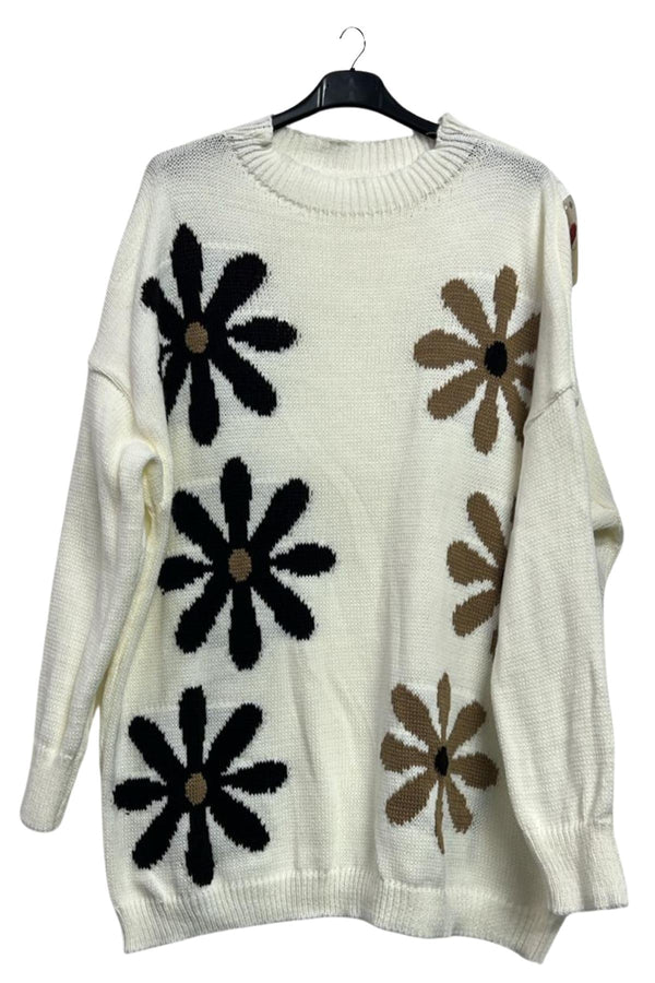 Daisy Flower Print Knitted Tunic Jumper