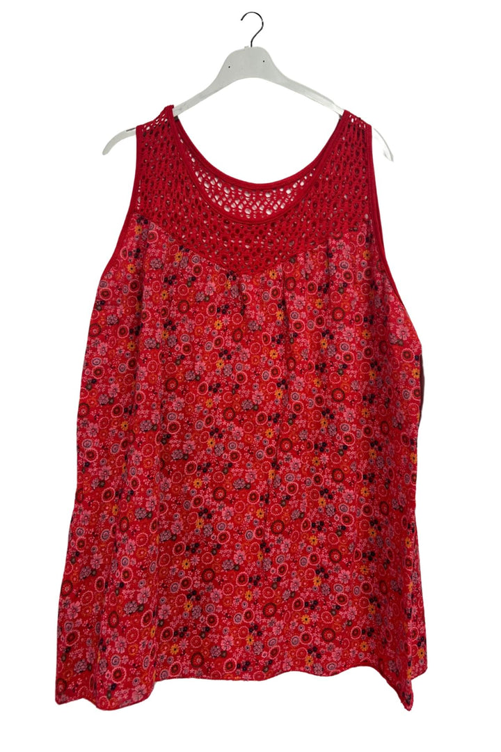 Floral Medallion print Open Crochet Detailing Cotton Top