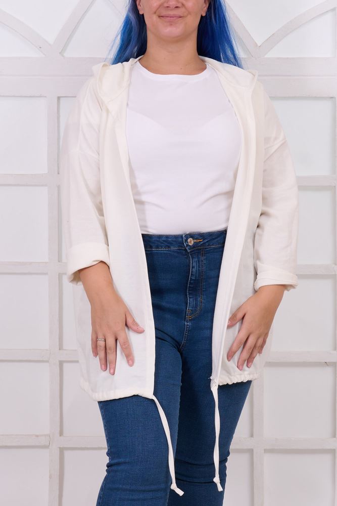 Plain Drawstring Hem Cotton Cardigan