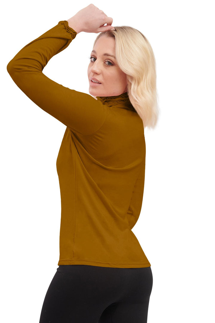 Special Price Plain Ruched Frill Roll Neck Tunic Viscose Top