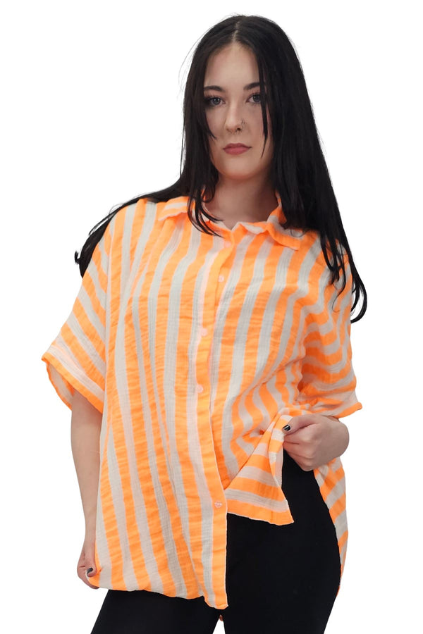 Vertical Stripes Print Front Button Down Cotton Shirt