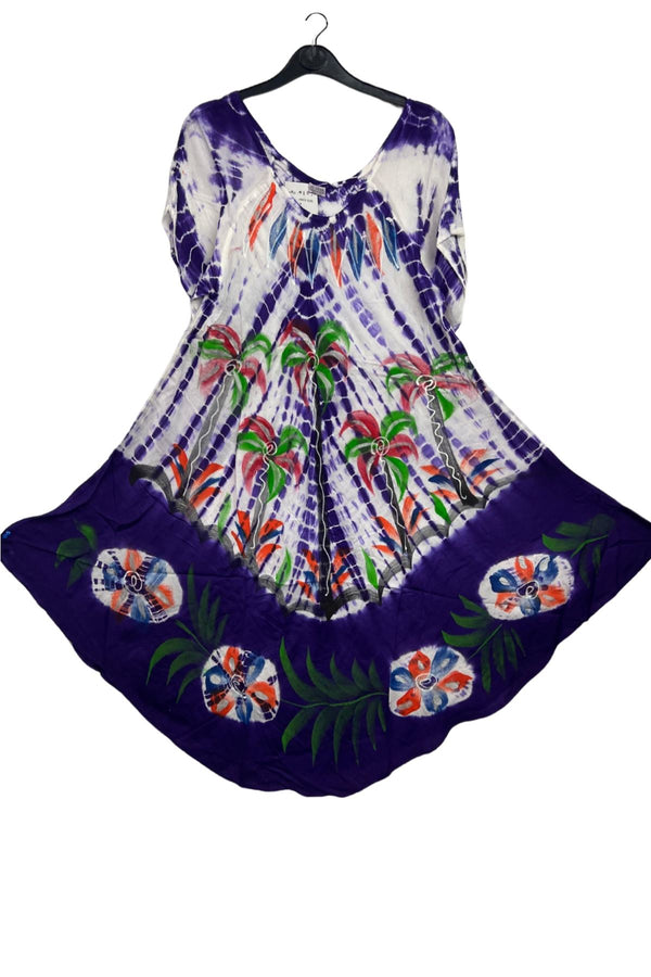 Tie Dye Floral Pattern Umbrella Style Dress