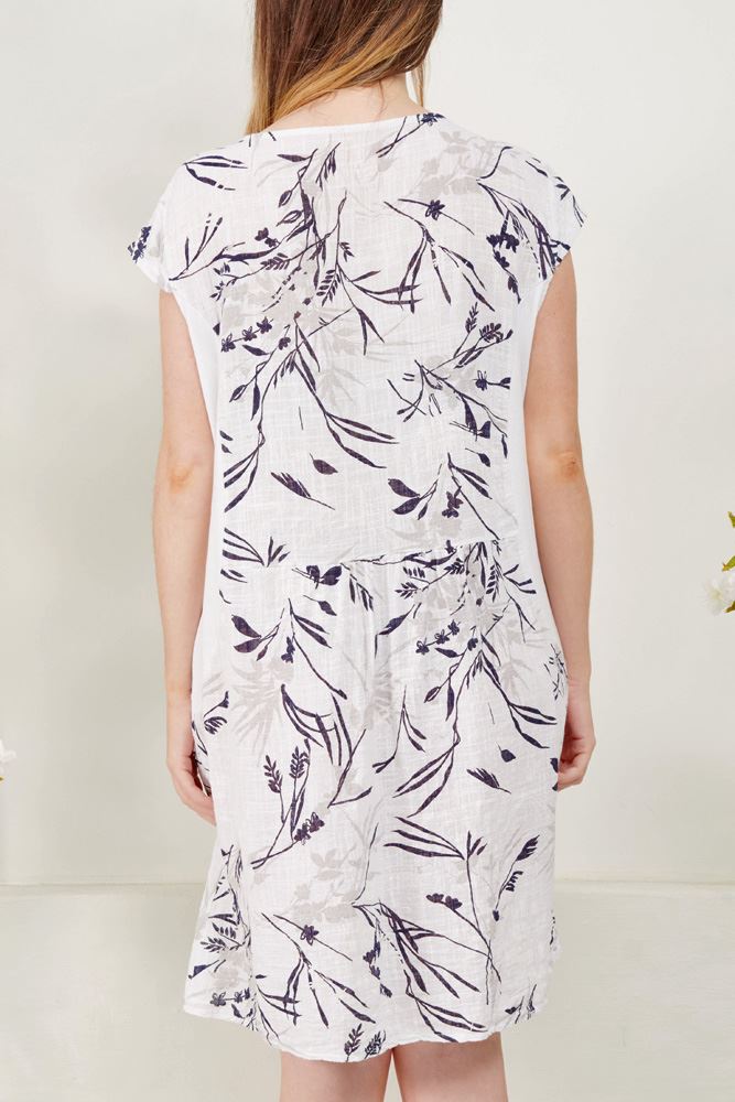 Tropical Print Pockets Cotton Dress