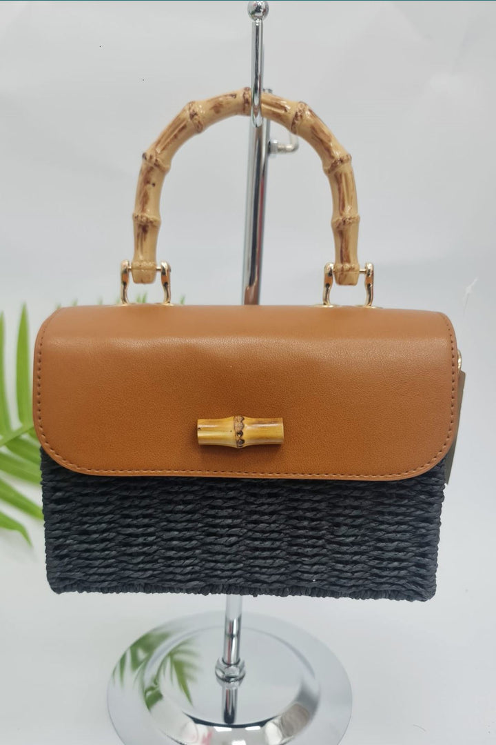 Straw Bamboo Handle Hand Bag