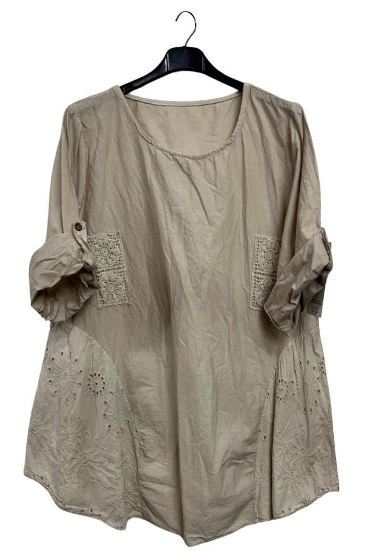 Plain Crochet Patch Pockets Cotton Top