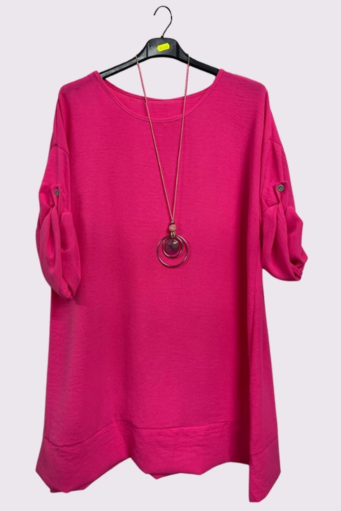 pink Plain Textured Button Up Seleeves Top