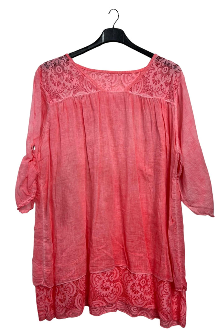 Floral Pattern Lace Detailing Layered Hem Cotton 