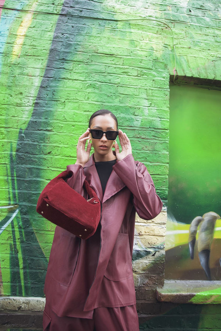 plain open front faux leather jacket
