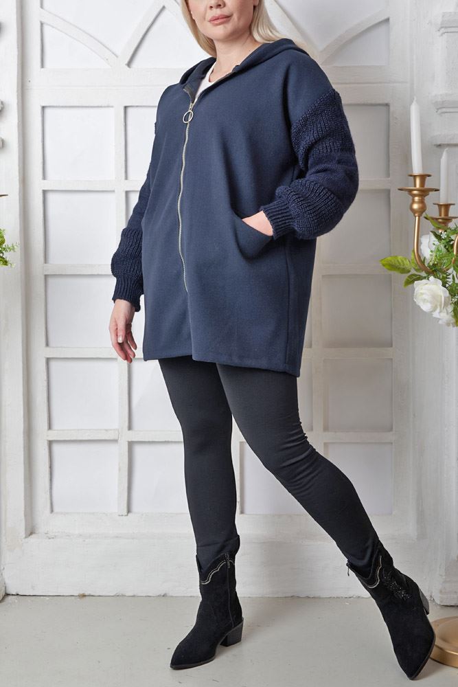 Plain Crochet Pattern Sleeve Zip Up Hoody