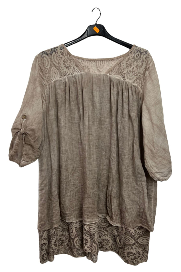 Floral Pattern Lace Detailing Layered Hem Cotton 