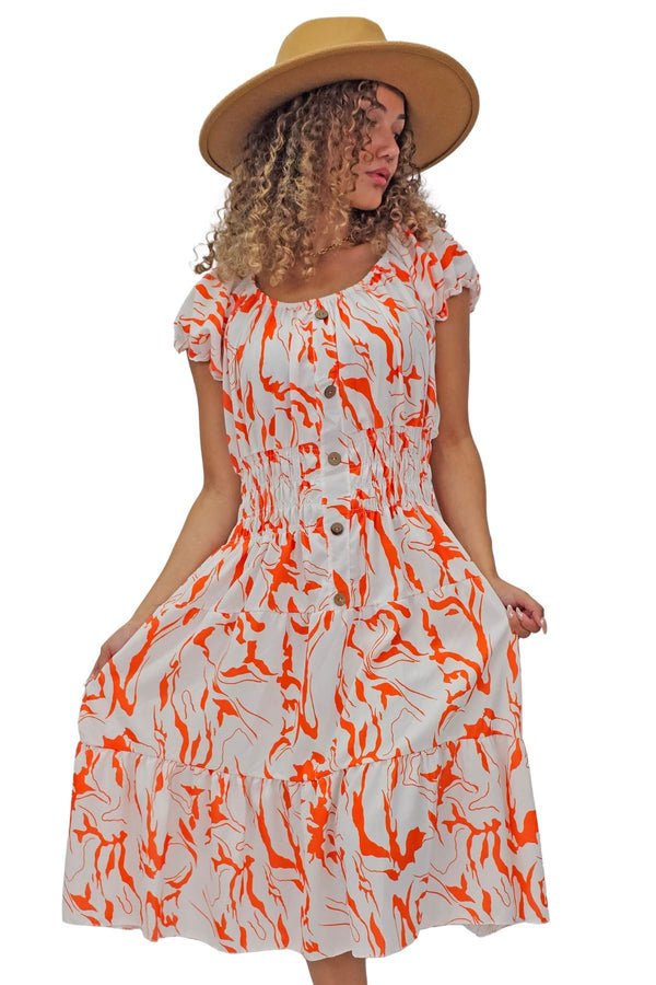 Abstract Print Button-Front Detail Dress
