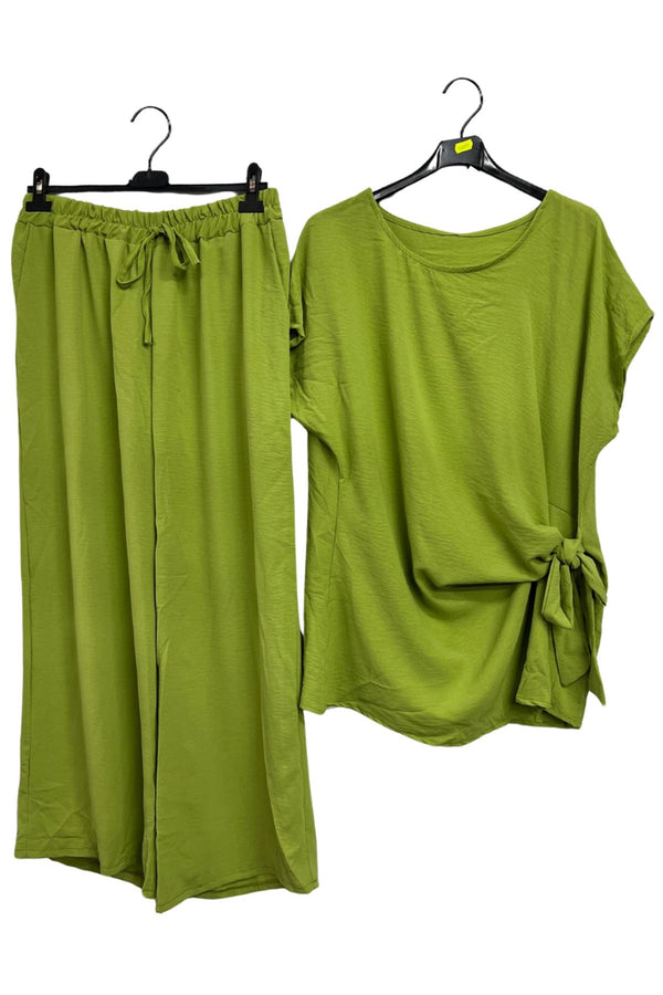 Plain Side Tie Detail Drawstring Waistband Co-Ord Set