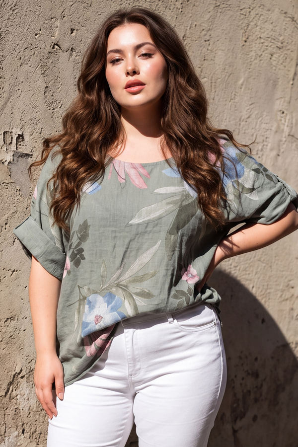 Floral Print Oversized Tunic Cotton Top