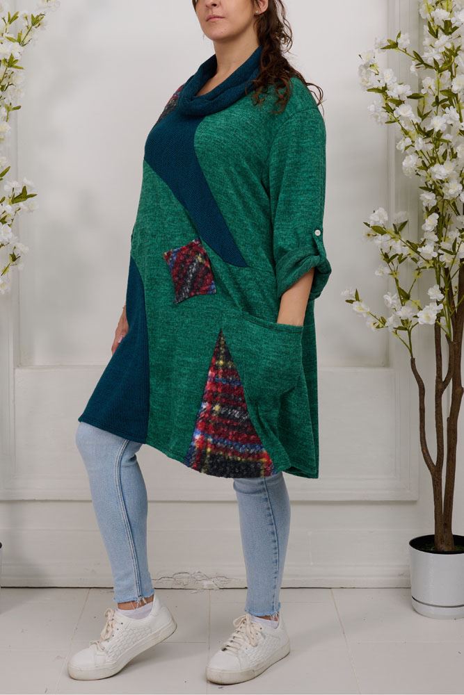 Multi Patch Work Pattern With Scarf Viscose Top