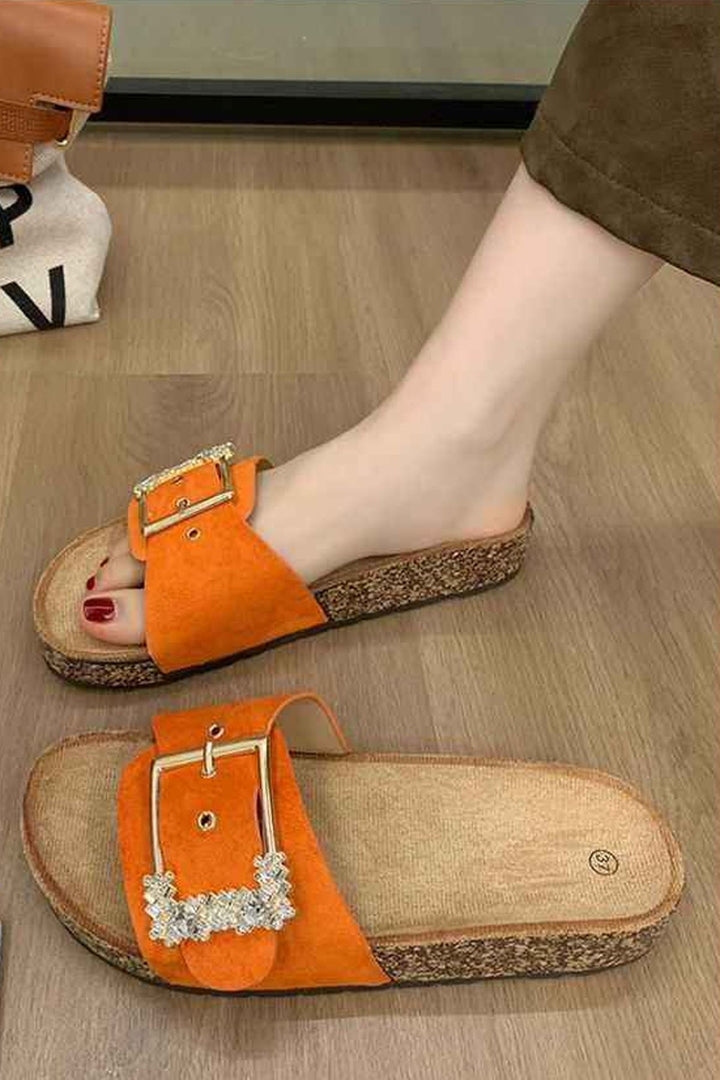 Crystal Buckle Slip On Slider