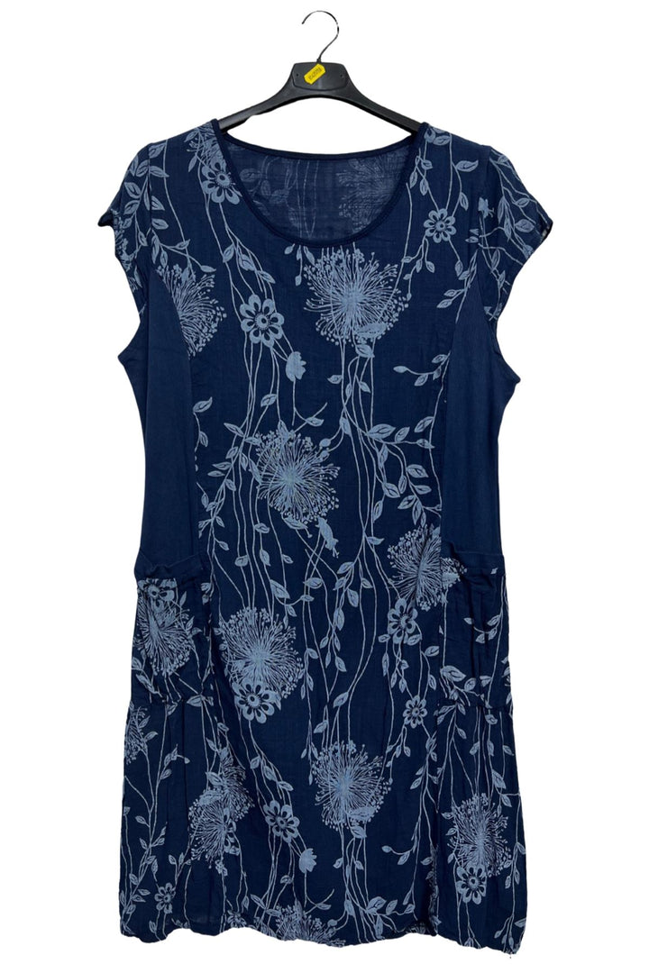 Dandelion Flower Print Front Two Pockets Cotton Dress