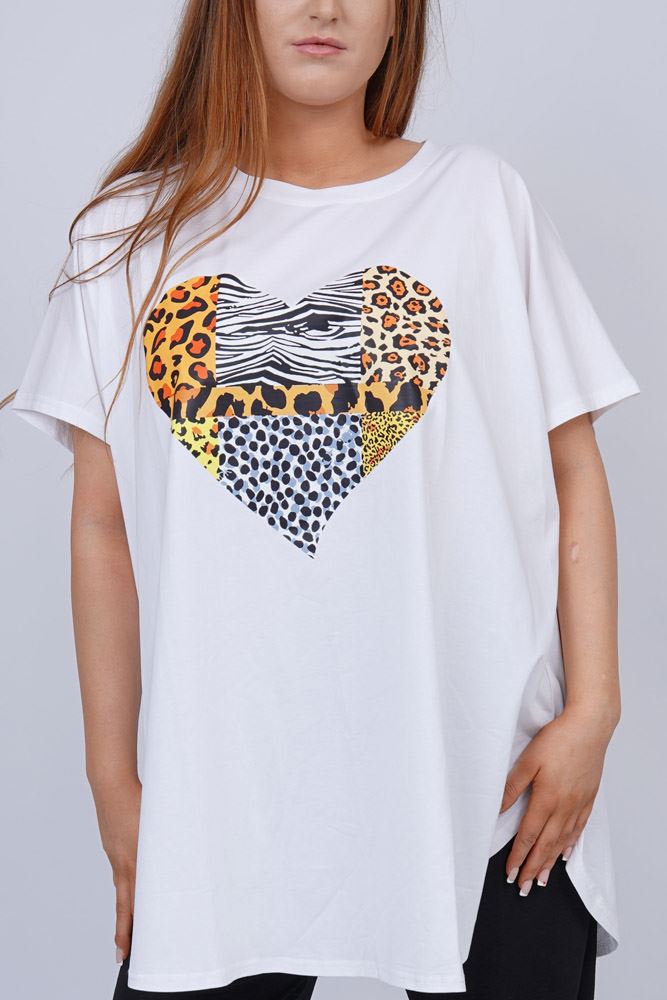 Leopard Heart Print Cotton Top