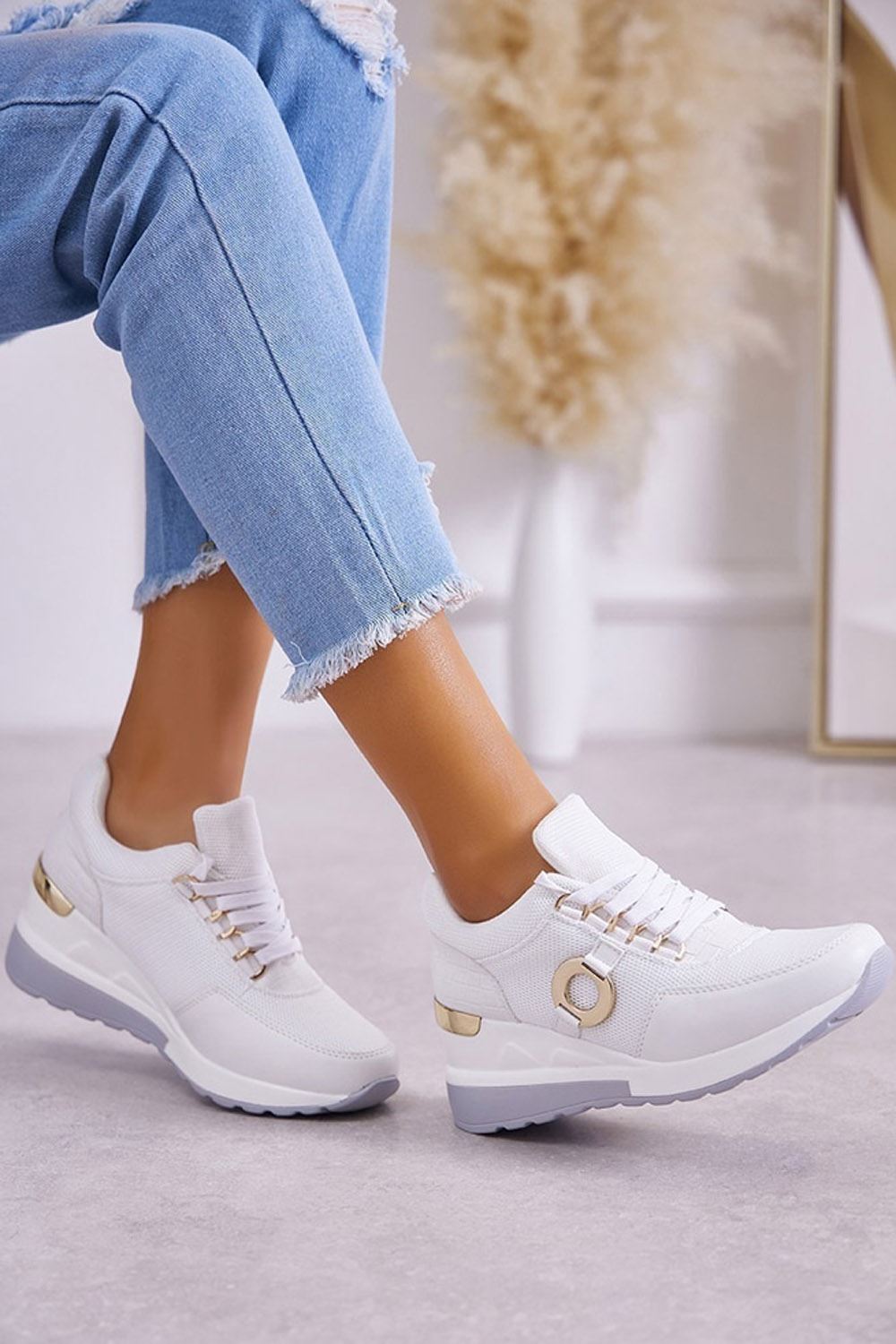 Gold Ring Lace Up Wedge Trainers