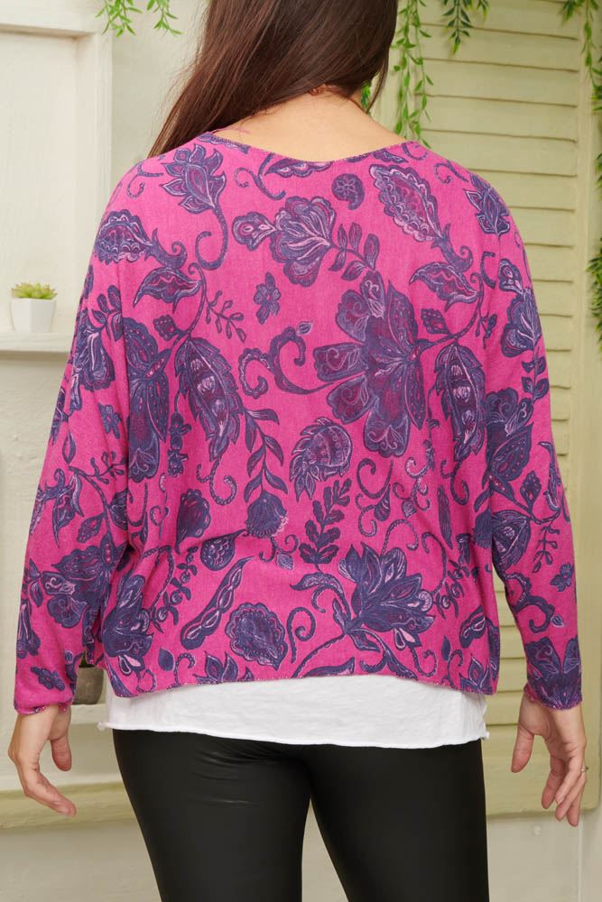 Paisley Print Layered Necklace Cotton Top