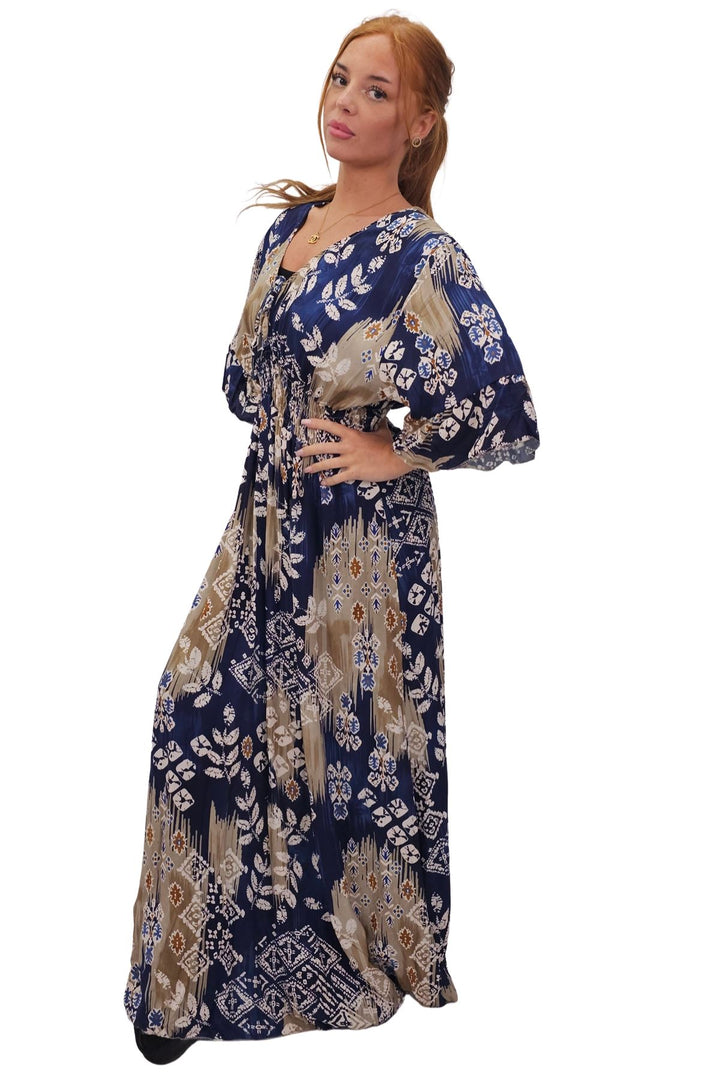 Leaves Print Gathered Waist Dress