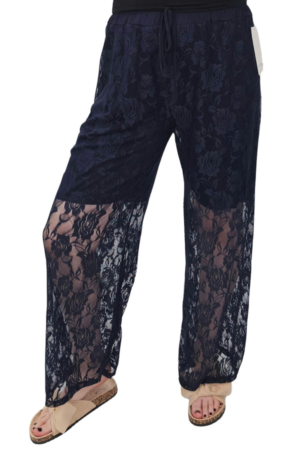 Floral Lace Pattern Drawstring Waistband Trousers