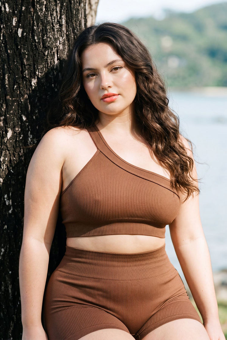 one shoulder bra for women with seamless ribbed finish