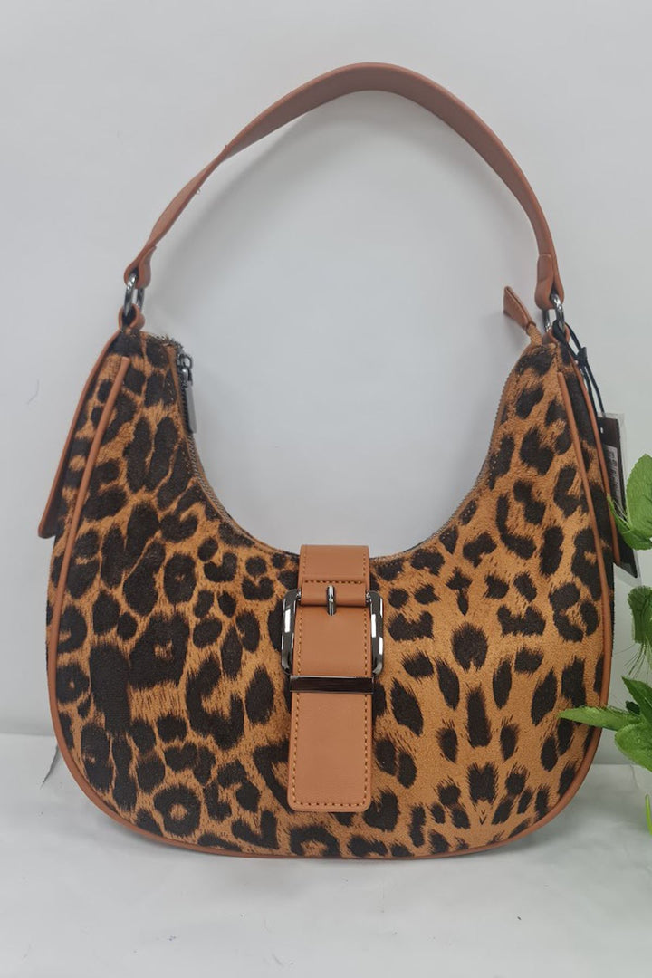 Leopard Print Buckle Detail Shoulder Bag

