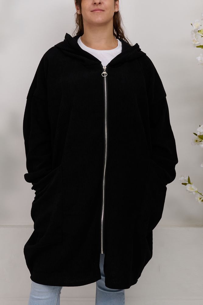 Plain Zip Up Long Hoody