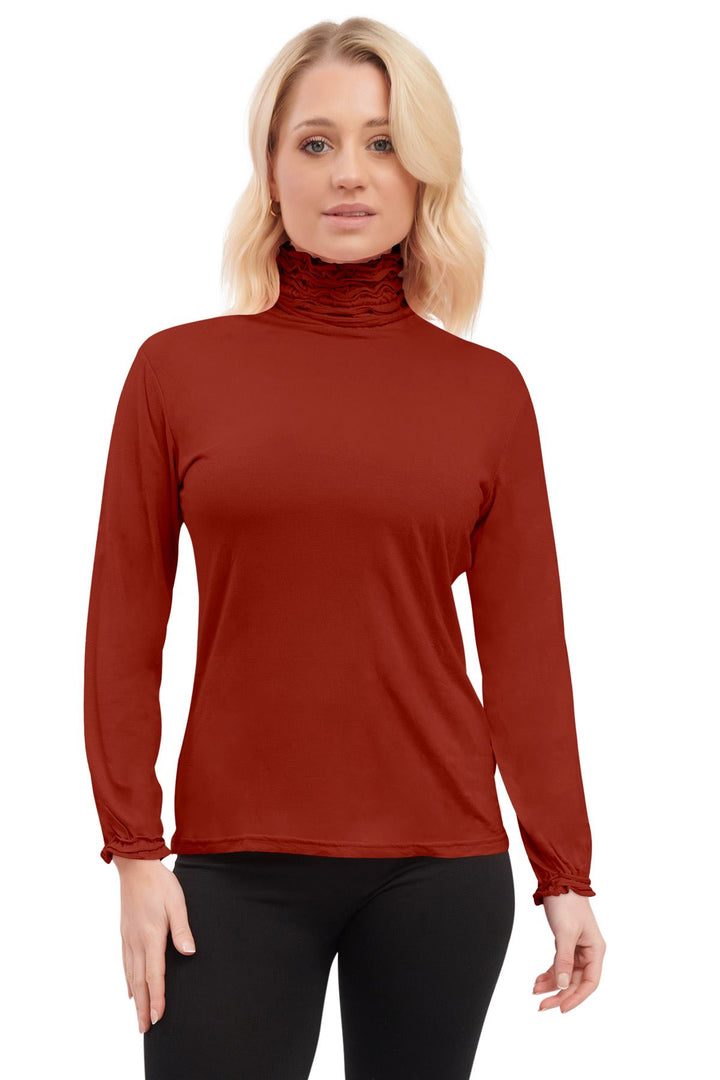 Special Price Plain Ruched Frill Roll Neck Tunic Viscose Top