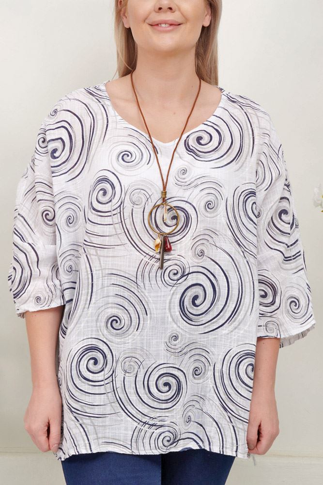 Swirl Print Necklace Cotton Top