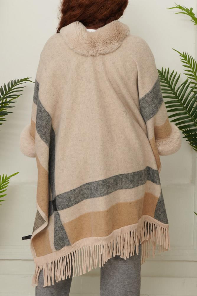 Faux Fur Plaid Poncho