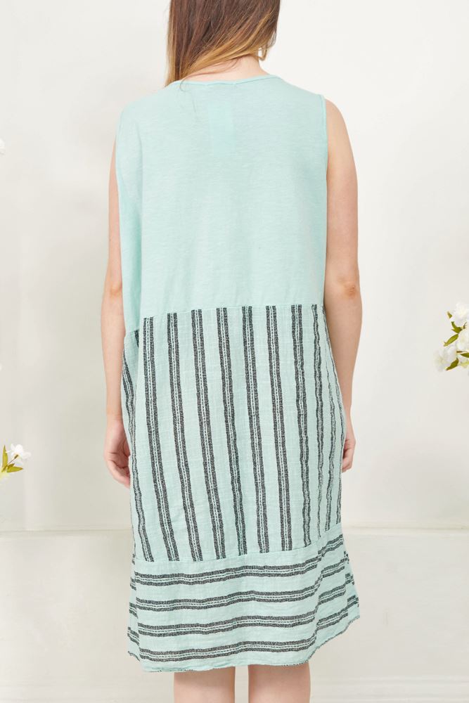 Stripe Print Pleated Hem Cotton Dress