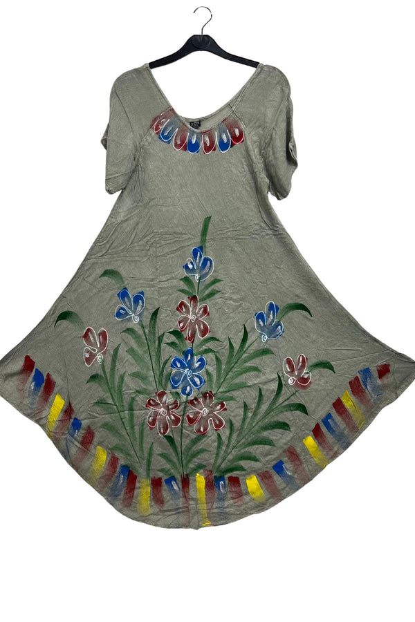 Floral Pattern Rainbow Strokes Asymmetrical Hemline Dress